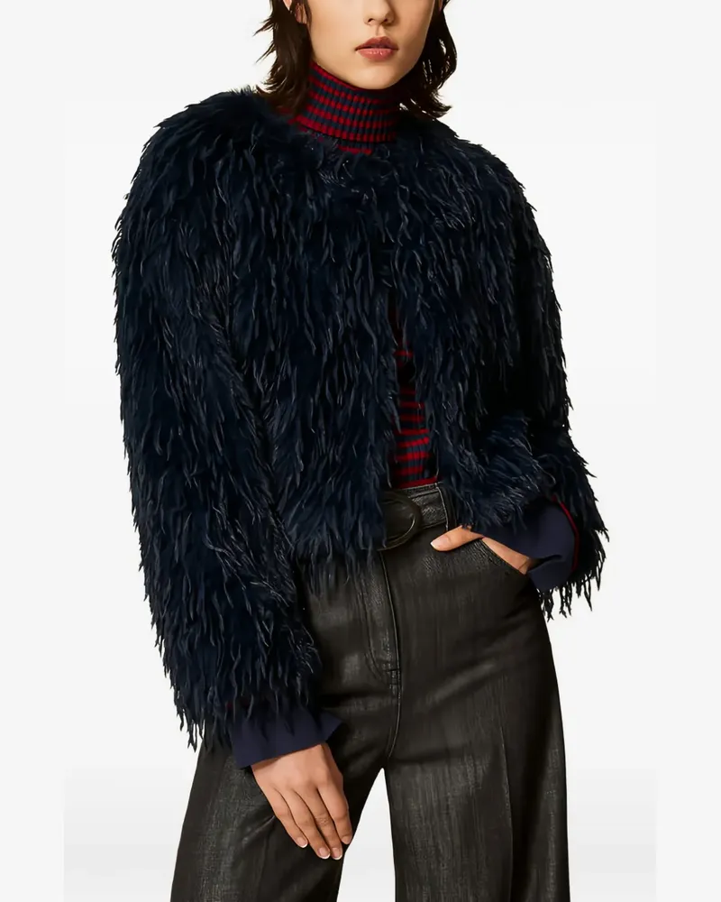 Twin-Set Cropped-Jacke mit Rundhalsausschnitt - Blau Blau