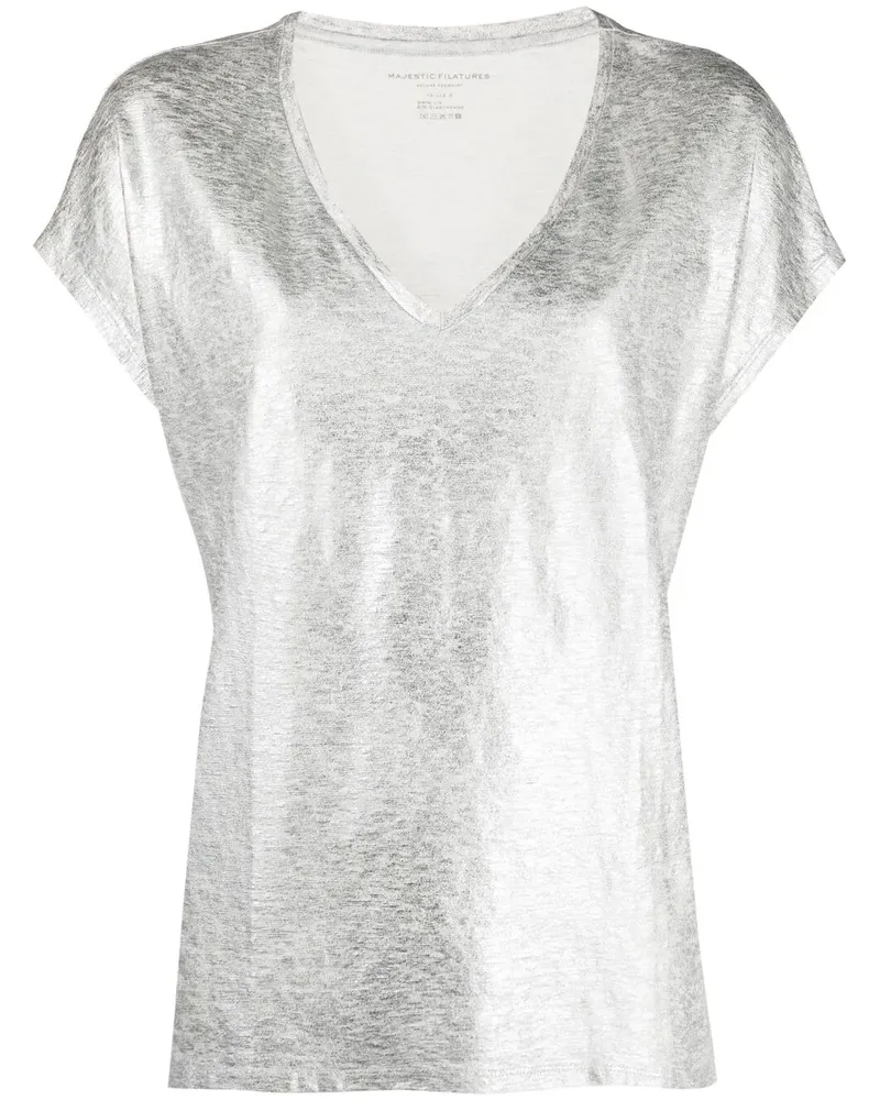 Majestic T-Shirt im Metallic-Look - Grau Grau