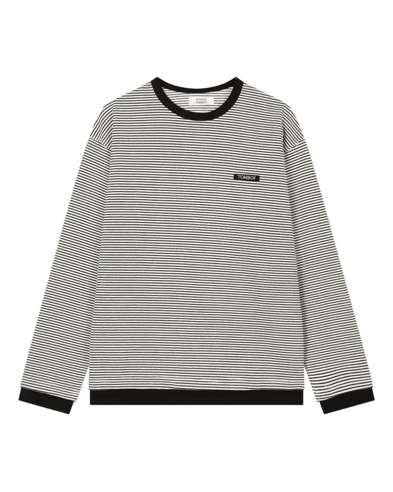 STUDIO TOMBOY Gestricktes T-Shirt mit Streifen - Schwarz Schwarz