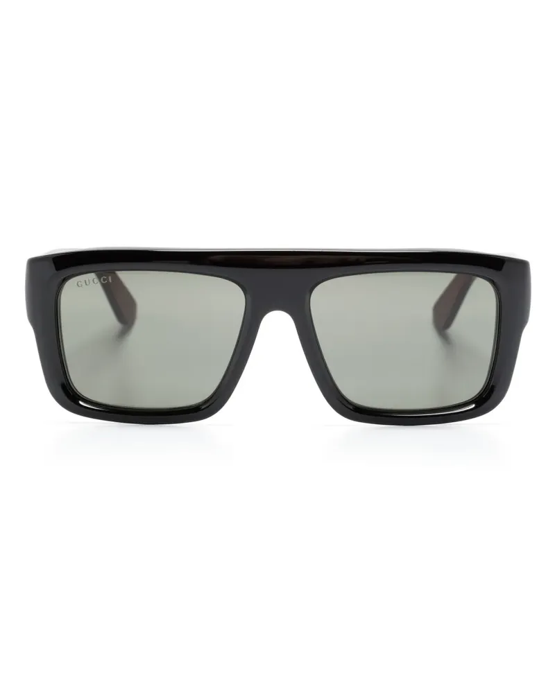 Gucci Eckige Sonnenbrille mit Logo-Print - Schwarz Schwarz