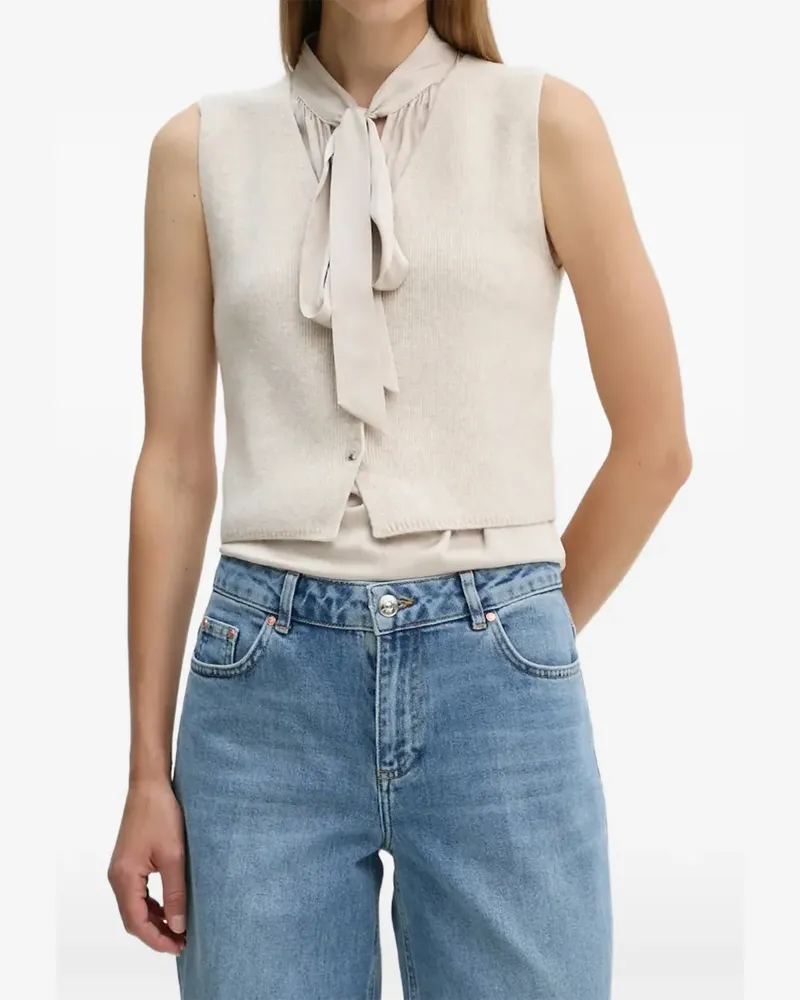 Oui  ribbed-knit V-neck waistcoat - Nude Nude