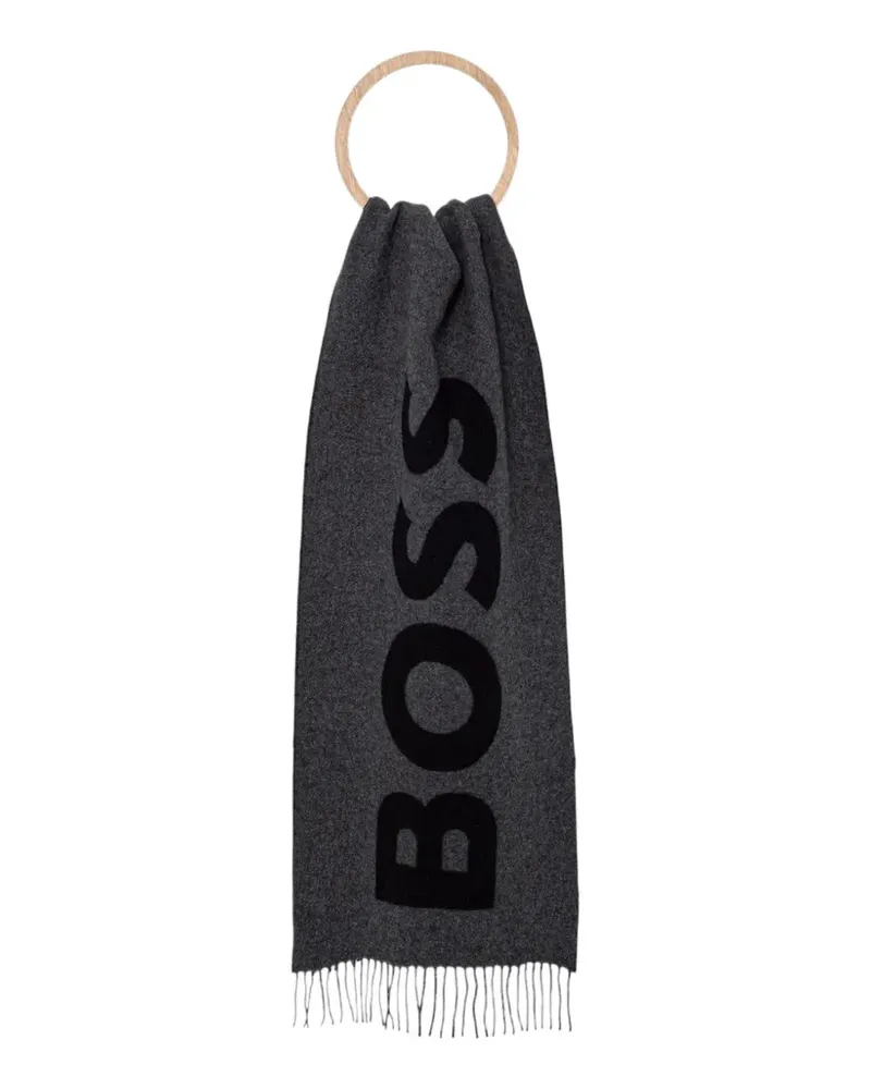 HUGO BOSS logo-print fringed scarf - Grau Grau