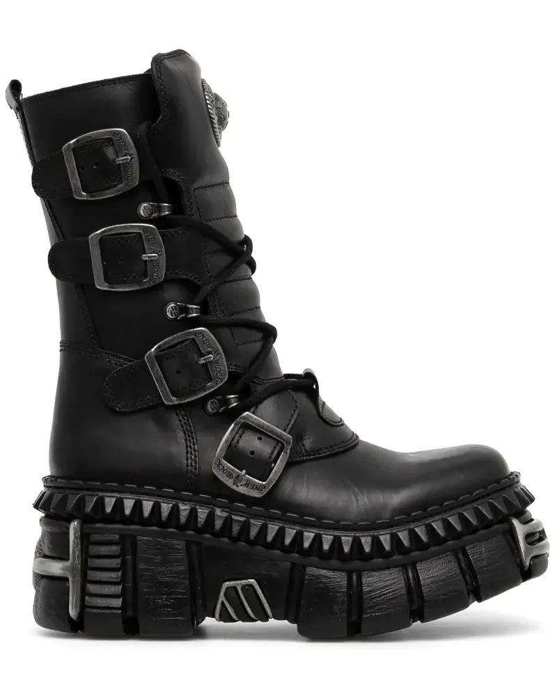 New Rock Plateau-Stiefel mit Schnalle 80mm - Schwarz Schwarz