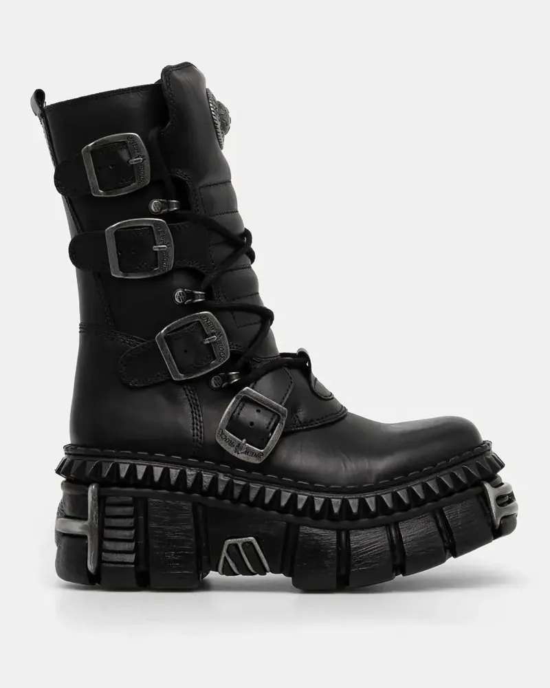 New Rock Plateau-Stiefel mit Schnalle 80mm - Schwarz Schwarz