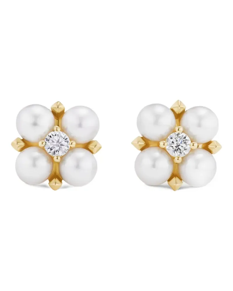 David Yurman 18kt Petite Modern Renaissance Gelbgoldohrstecker mit Perlen und Diamanten (7,8mm Gold