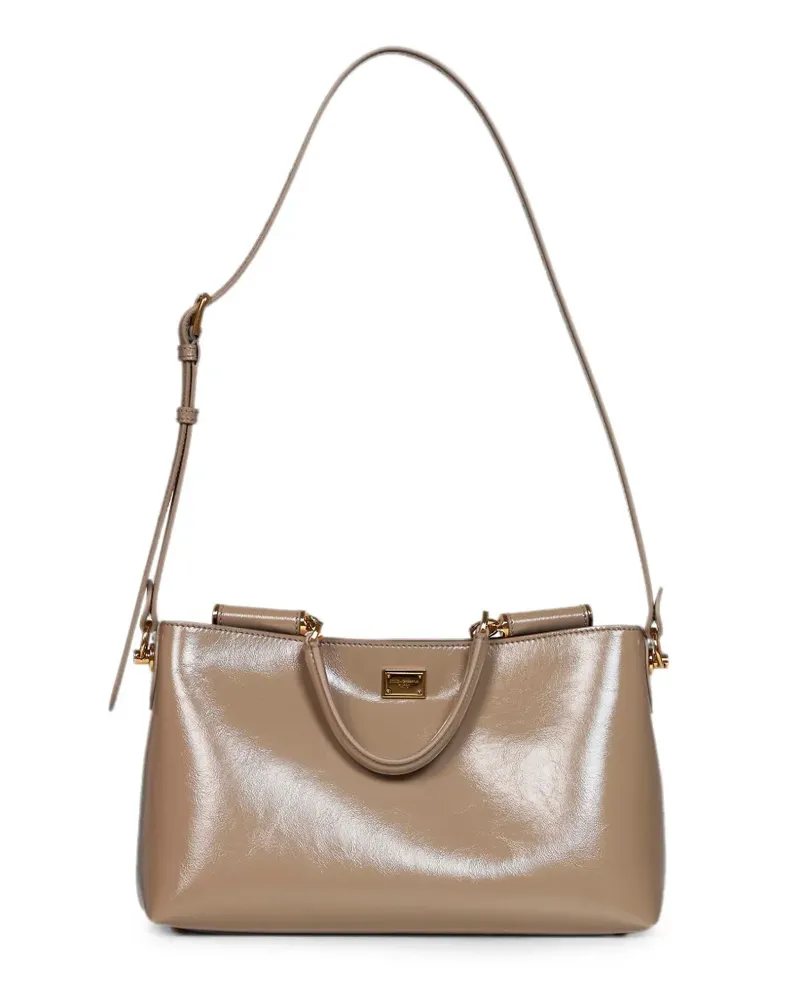 Dolce & Gabbana Mittelgroße Vittoria Tote Bag aus glänzendem Leder - Nude Nude