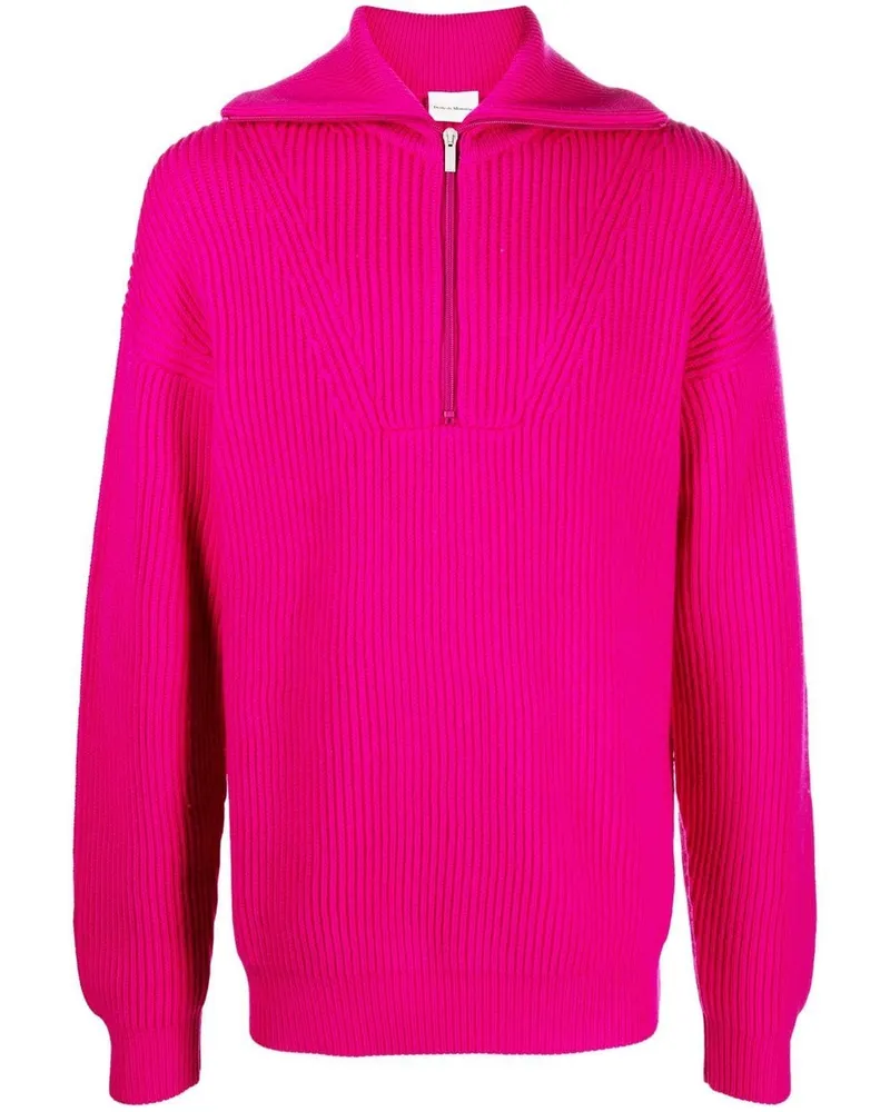 Drôle de Monsieur Gerippter Pullover mit Reißverschluss Rosa