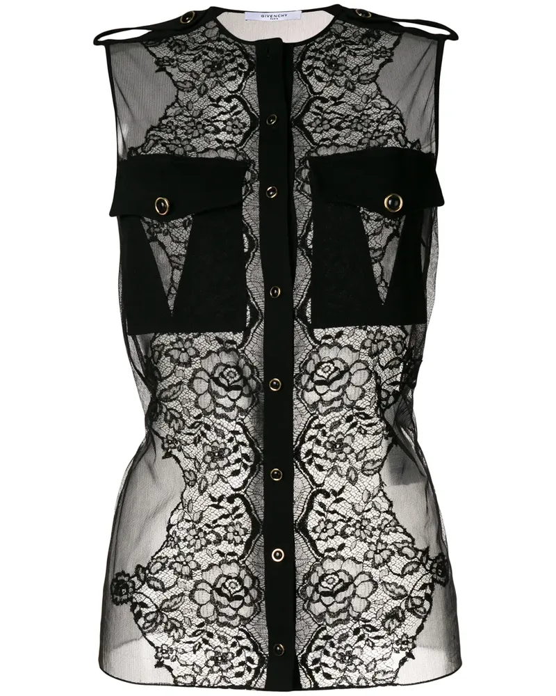 Givenchy Ärmellose Spitzenbluse - Schwarz Schwarz