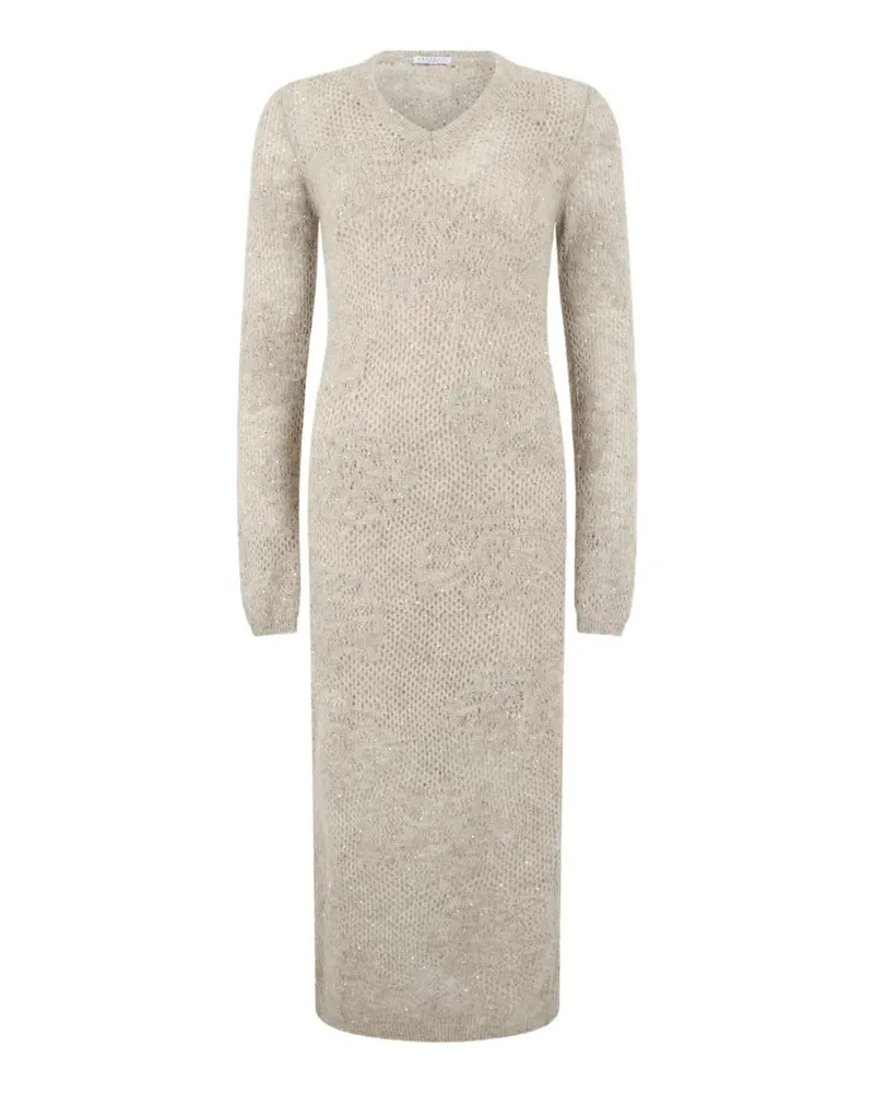 Brunello Cucinelli sequin-embellished open-knit midi dress - Nude Nude