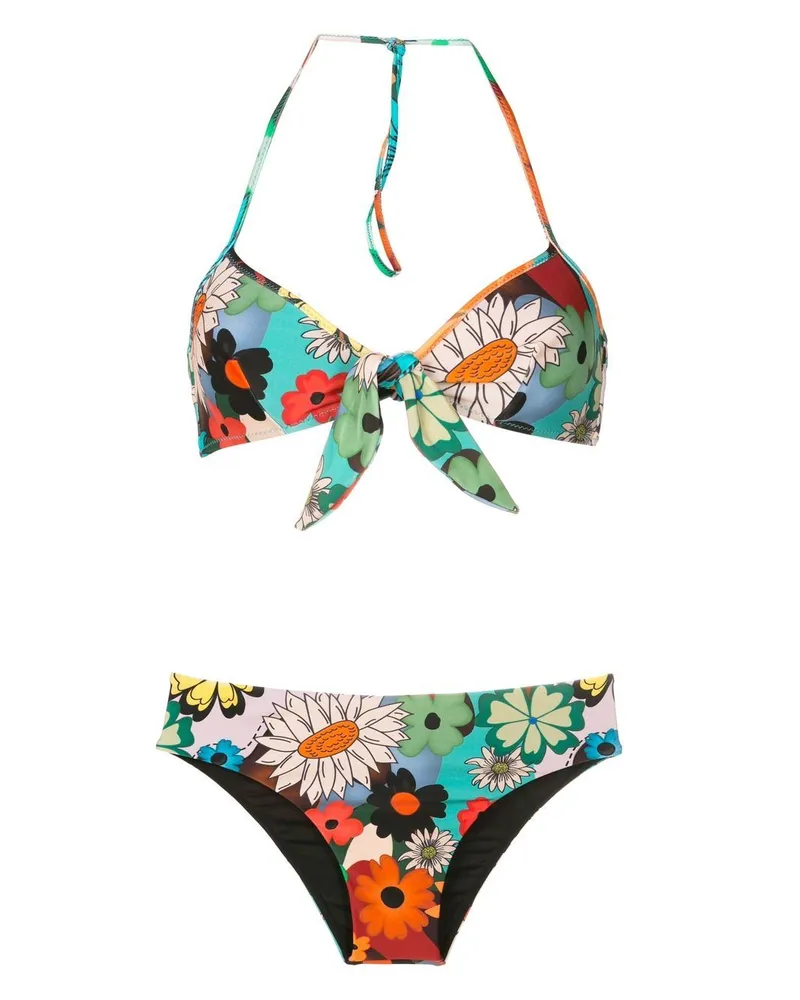 Amir Slama Neckholder-Bikini mit Blumen-Print - Schwarz Schwarz