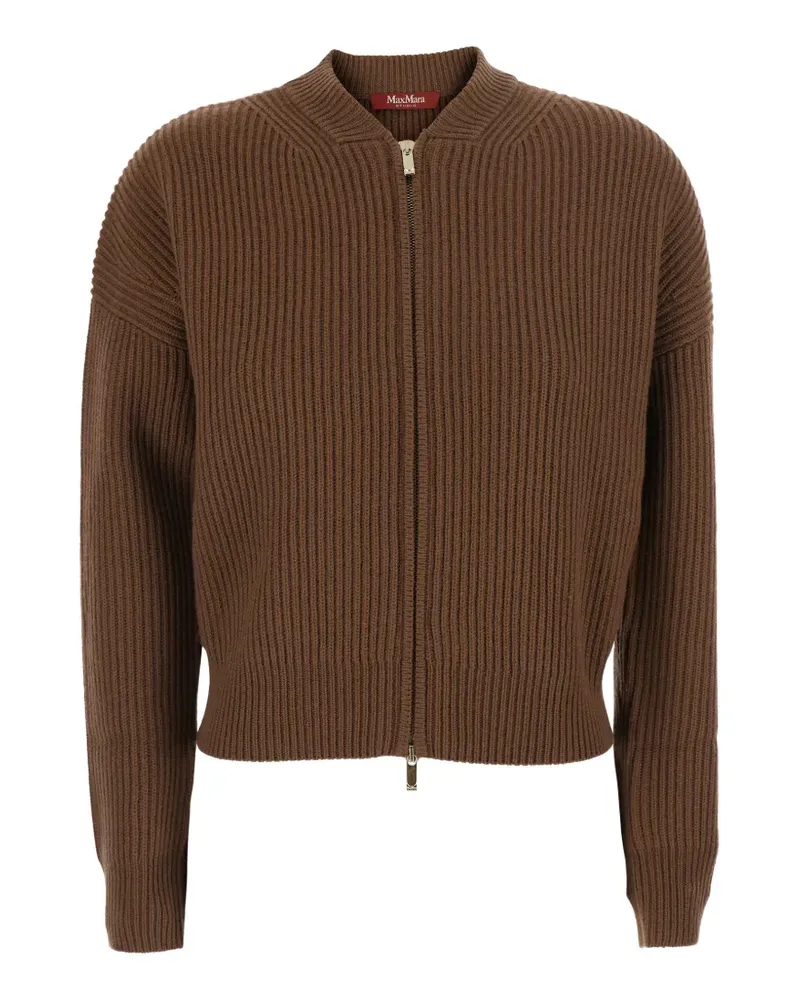 Max Mara Gerippter Cardigan mit Reißverschluss - Braun Braun