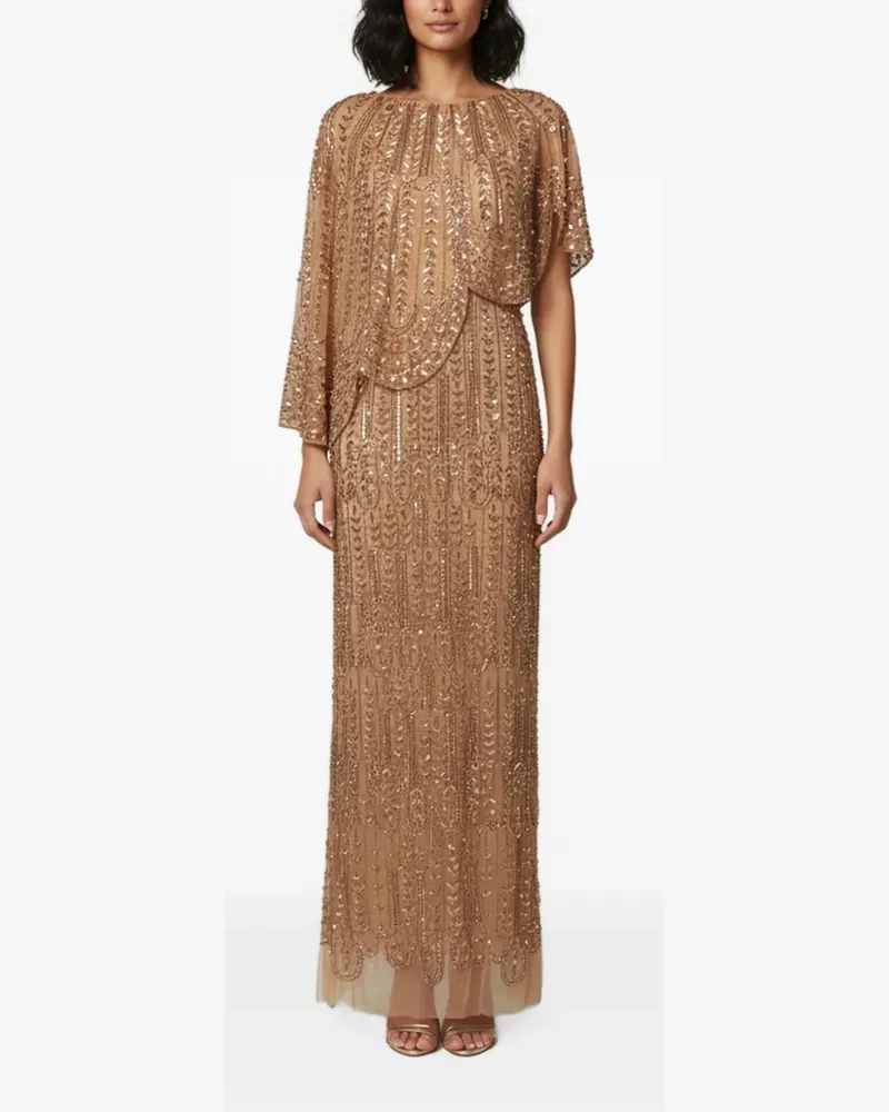 Elisabetta Franchi embellished asymmetric cape midi dress - Nude Nude
