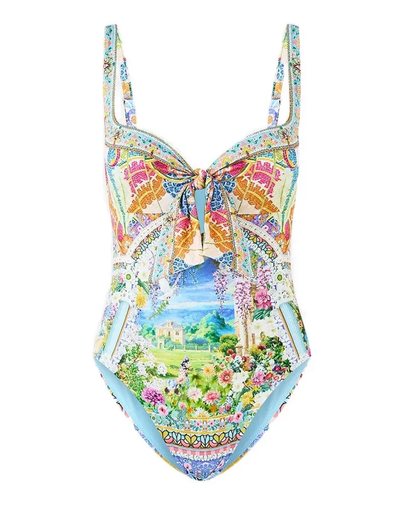 Camilla sweetheart-neck tie-detail one-piece - Blau Blau