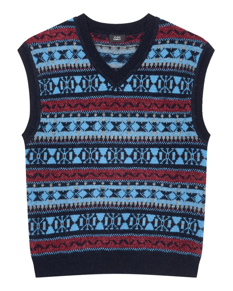 STUDIO TOMBOY Geometrisch gemusterter Pullunder - Blau Blau