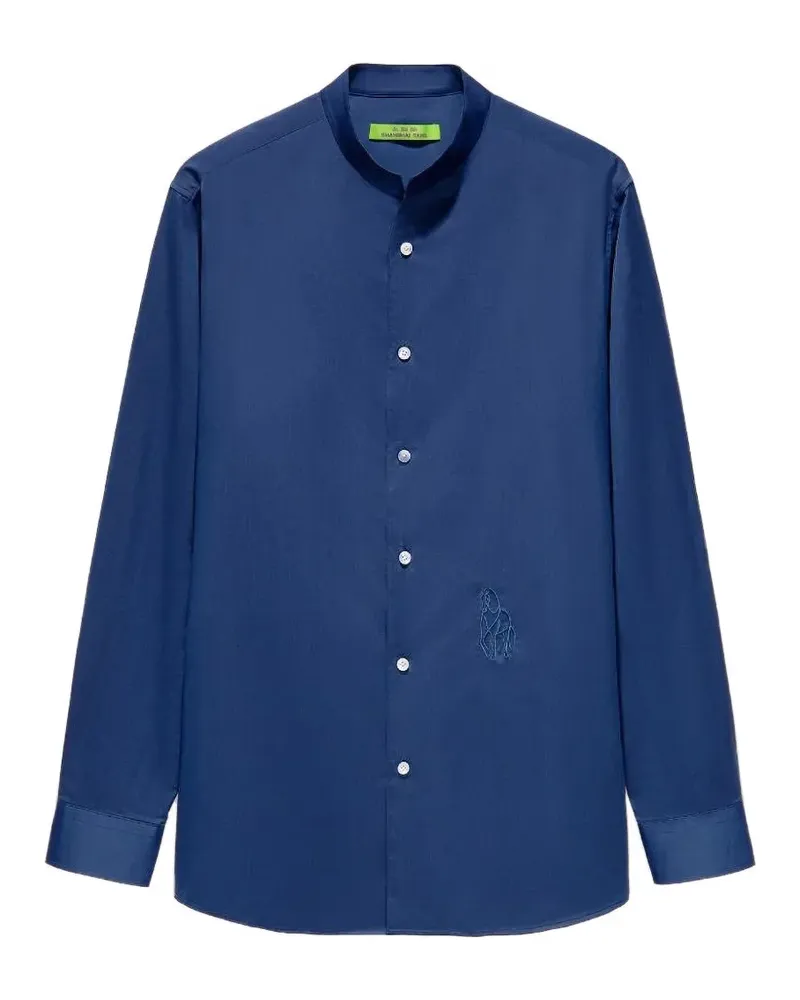 Shanghai Tang Hemd mit Pferdestickerei - Blau Blau