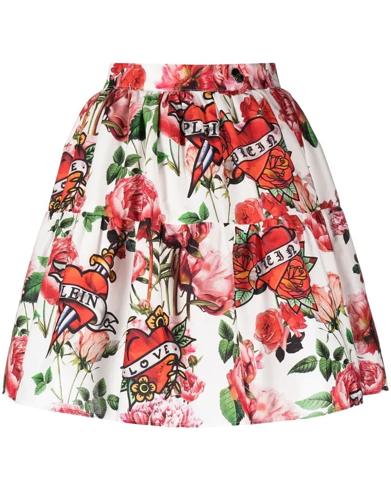 Philipp Plein Midirock mit Blumenmuster - Weiß Weiß