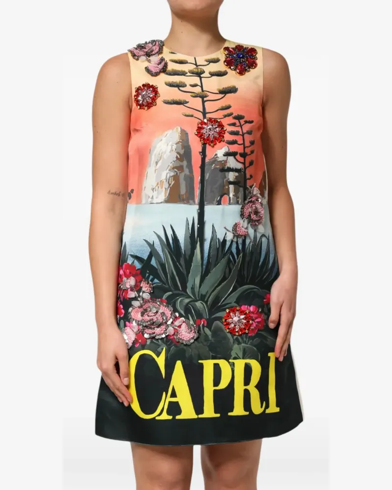 Dolce & Gabbana Kristallverziertes Minikleid mit grafischem Print - Grün Grün