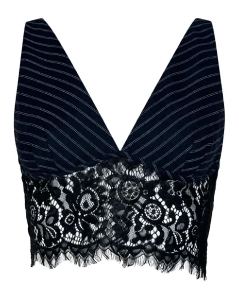 Pinko lace-trim pinstripe-pattern top - Schwarz Schwarz