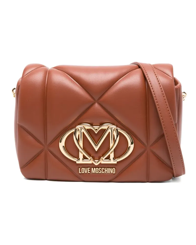 Moschino Schultertasche mit Logo-Schild - Braun Braun