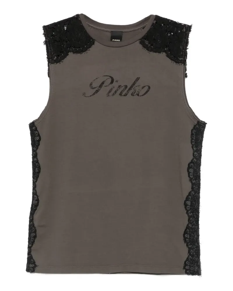 Pinko lace-panelled logo-print top - Braun Braun