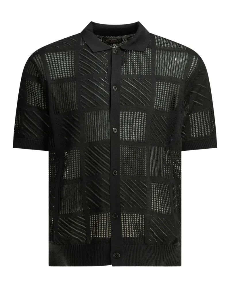 Beams Plus patchwork open-knit polo shirt - Schwarz Schwarz