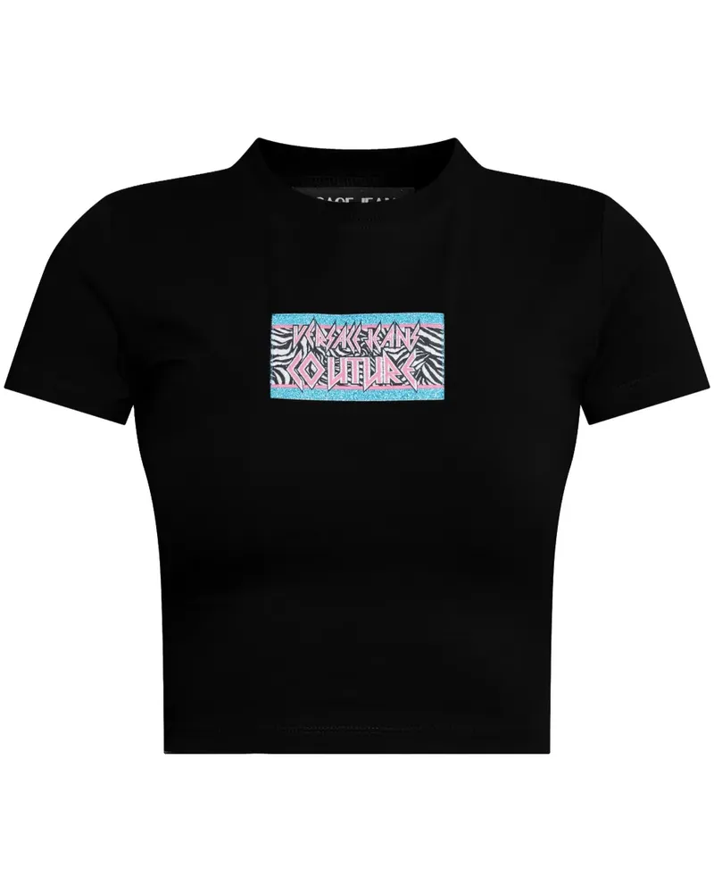 Versace Jeans T-Shirt mit Logo-Patch - Schwarz Schwarz