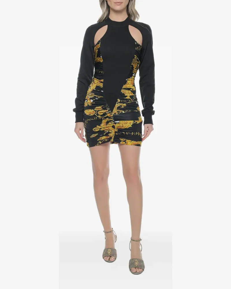 Versace Jeans baroque-print ruched dress - Schwarz Schwarz