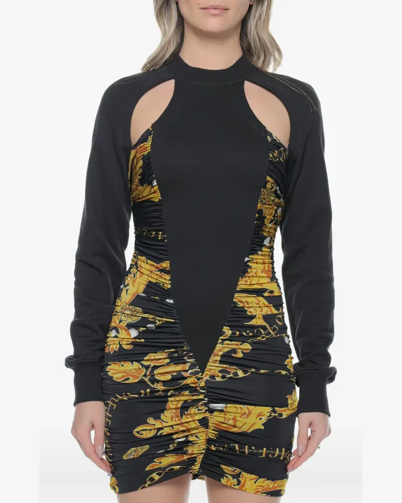 Versace Jeans baroque-print ruched dress - Schwarz Schwarz
