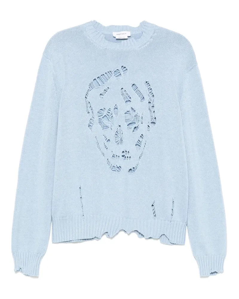Alexander McQueen Pullover mit Totenkopf in Distressed-Optik - Blau Blau