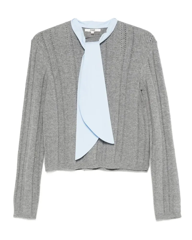 Maje Gerippter Pullover mit Schleife - Grau Grau