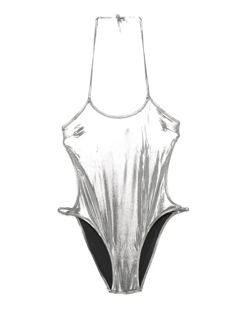 ATTICO metallic-effect halterneck swimsuit - Silber Silber