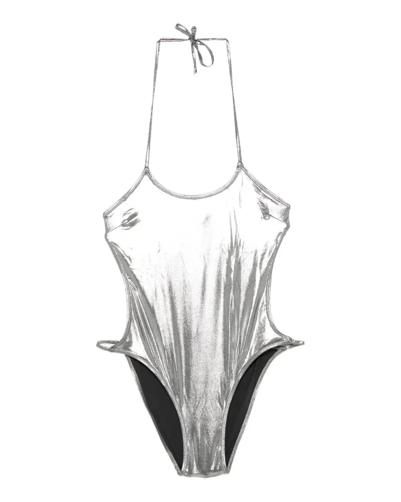 ATTICO metallic-effect halterneck swimsuit - Silber Silber