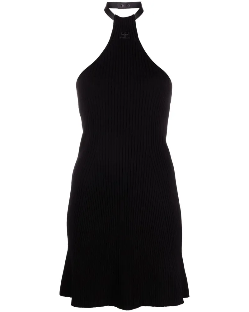 Courrèges Geripptes Neckholder-Minikleid - Schwarz Schwarz