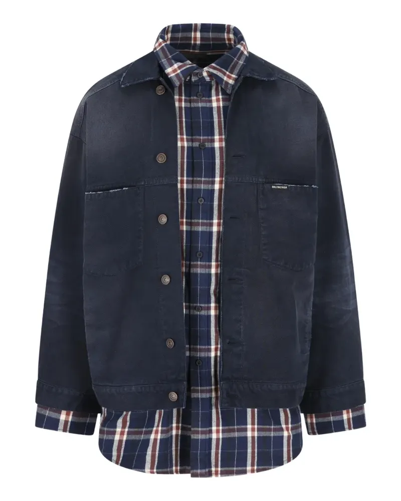 Balenciaga button-fastening check-pattern jacket - Blau Blau