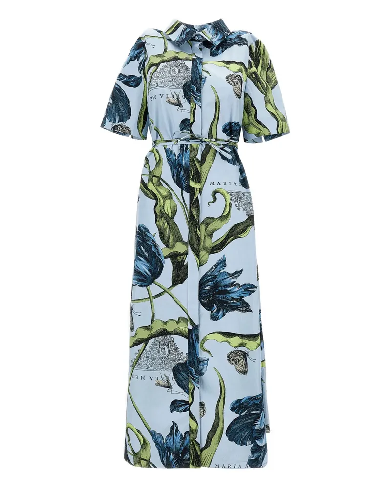 Erdem tulip-print tie-fastening mini dress - Blau Blau