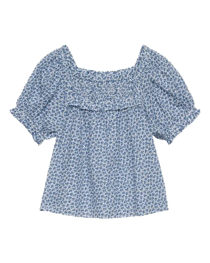 DÔEN Gesmokte Frances Bluse mit Blumen-Print - Blau Blau