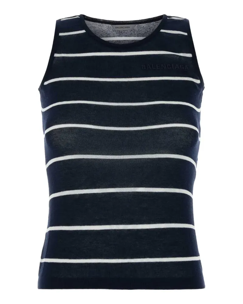 Balenciaga striped logo-embroidered tank top - Blau Blau