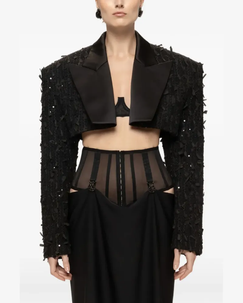 NISSA Cropped-Blazer mit Pailletten - Schwarz Schwarz