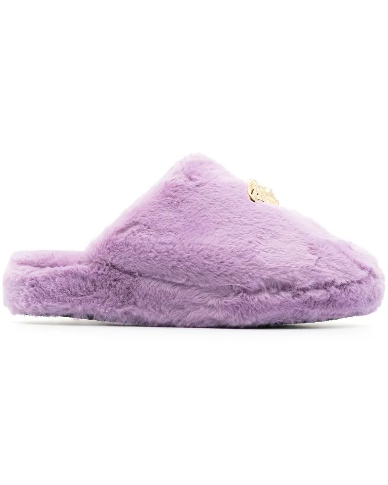 Versace Slipper aus Faux Fur mit Medusa - Violett Violett