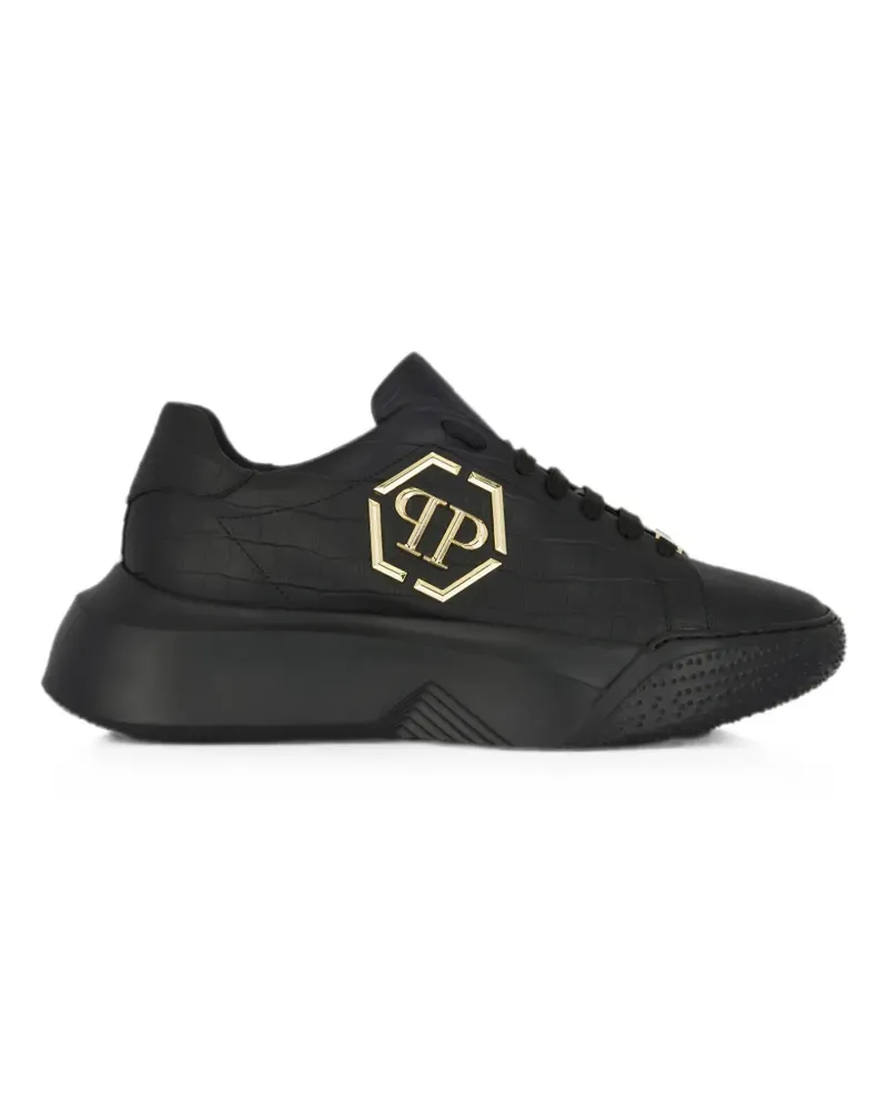 Philipp Plein Crocco Godzilla Lauf-Sneakers - Schwarz Schwarz