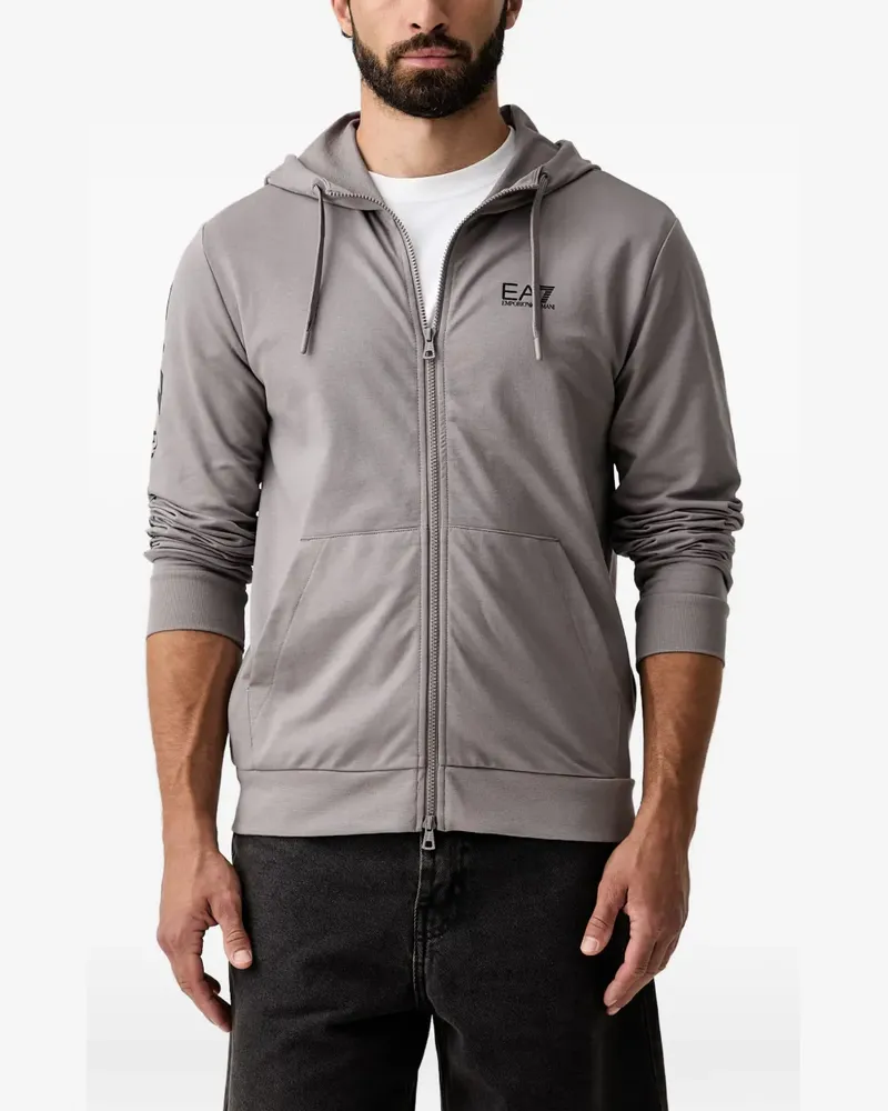 EA7 Kapuzenjacke mit Logo-Print - Grau Grau