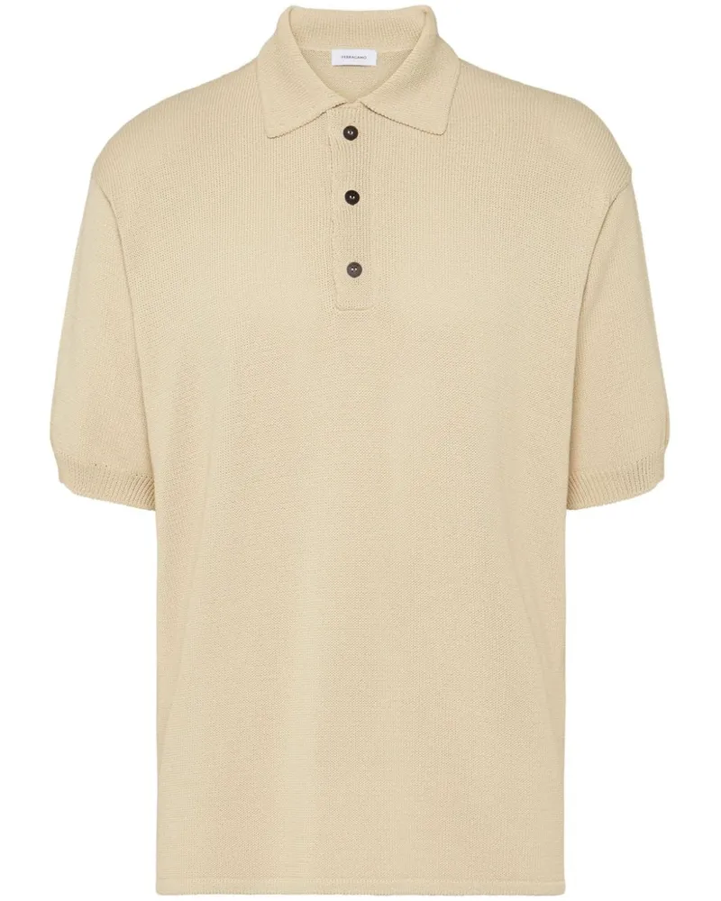 Ferragamo Gestricktes Poloshirt mit Logo-Schild Nude