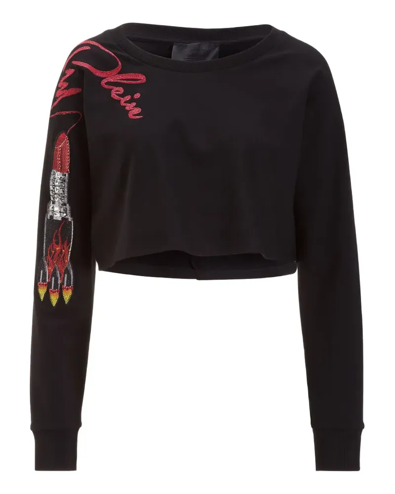 Philipp Plein Mambo long-sleeved lettering crop T-shirt - Schwarz Schwarz