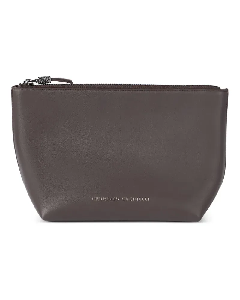 Brunello Cucinelli Clutch aus Kalbsleder mit glänzendem Reißverschluss - Braun Braun
