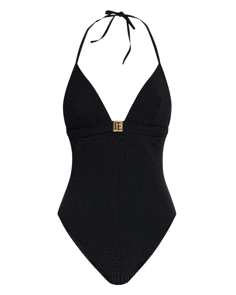 Balmain Badeanzug mit Monogrammmuster - Schwarz Schwarz