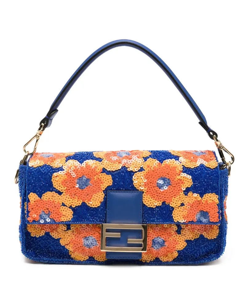 Fendi Baguette Schultertasche mit Pailetten - Blau Blau