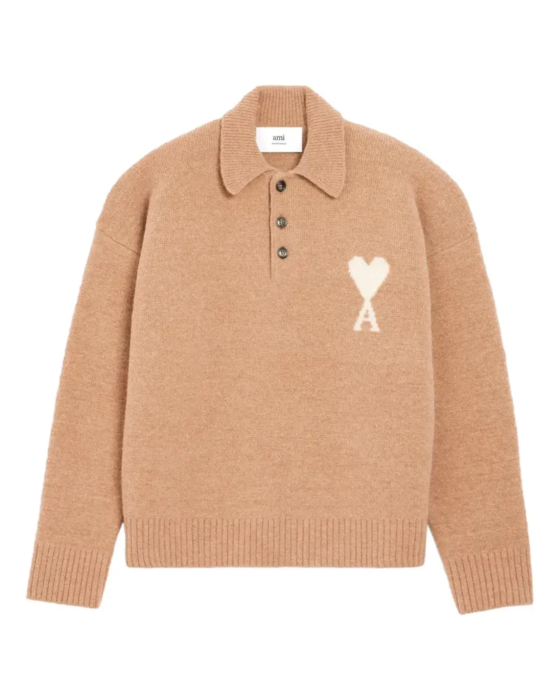 AMI Paris Poloshirt mit Ami de Coeur-Intarsie - Nude Nude