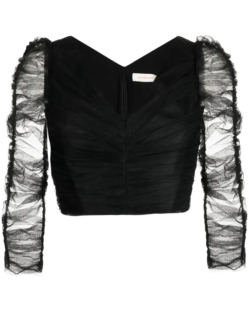 Zimmermann Cropped-Top mit Tüllrüschen - Schwarz Schwarz