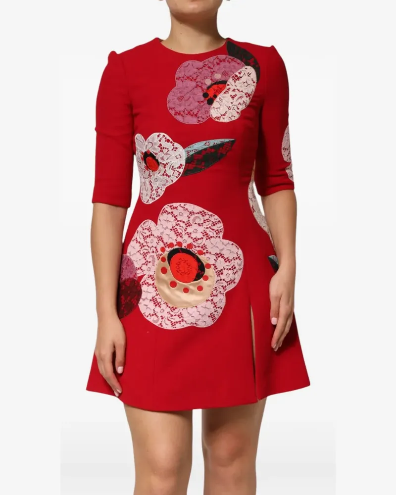 Dolce & Gabbana Minikleid aus Spitze mit Blumenapplikation - Rot Rot