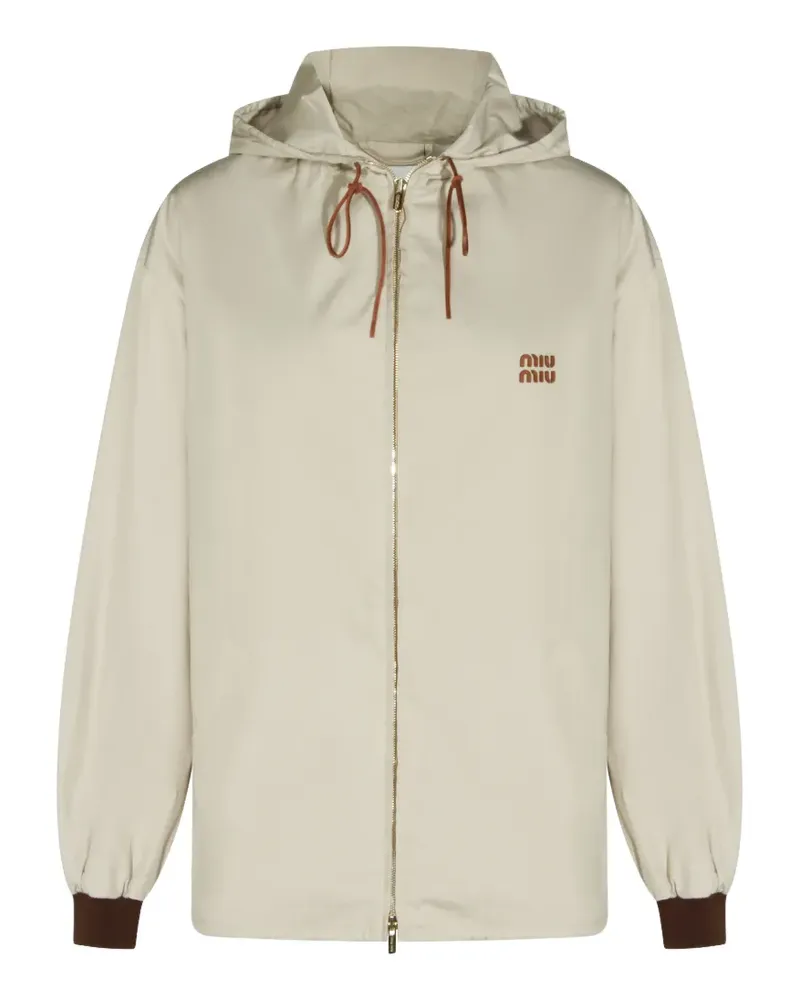 Miu Miu logo-patch hooded jacket - Nude Nude